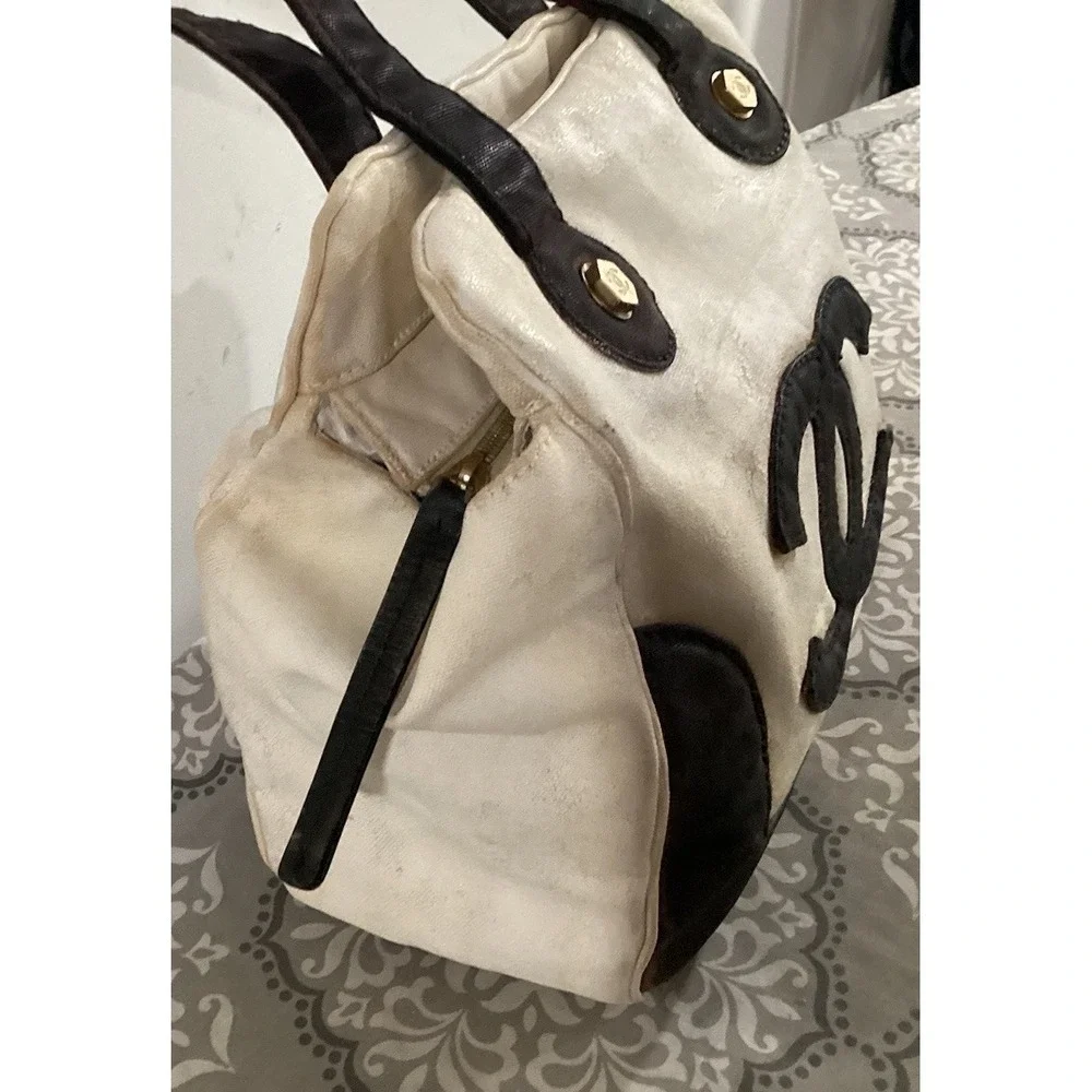 CHANEL Bicolor CC CC Mark Marshmallow bag logo Hand Bag Canvas White/Black